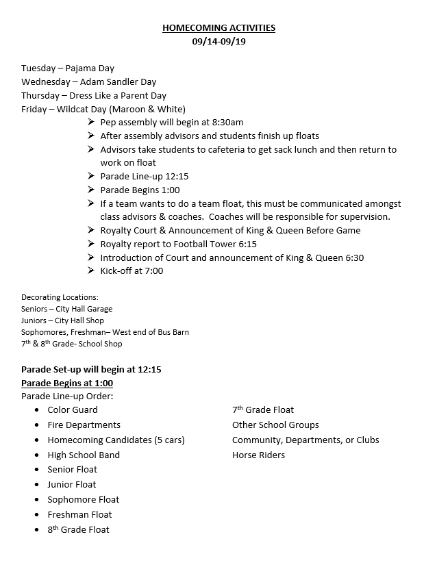 homecoming activities