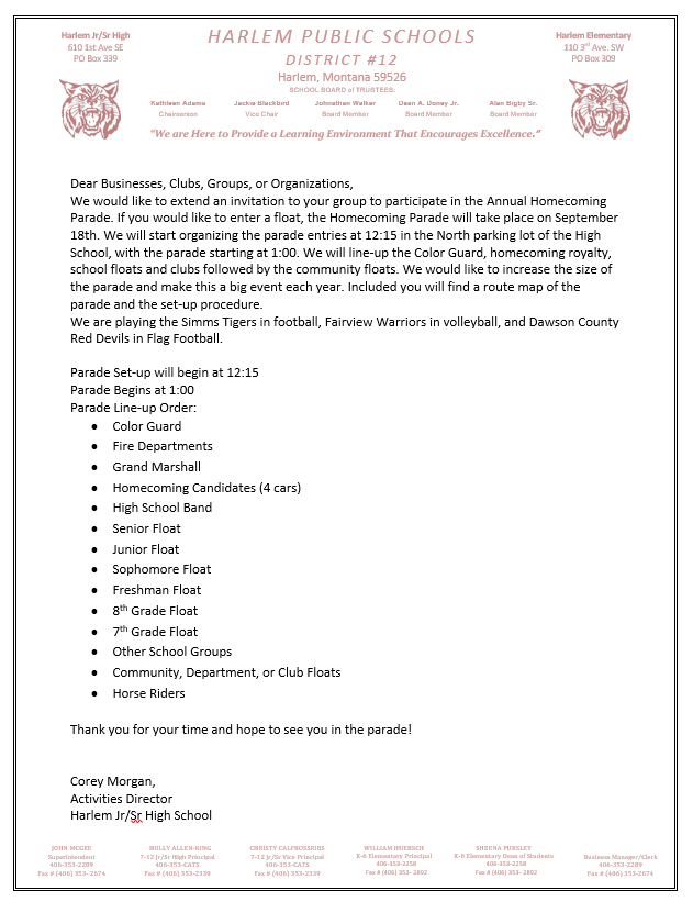 homecoming parade information