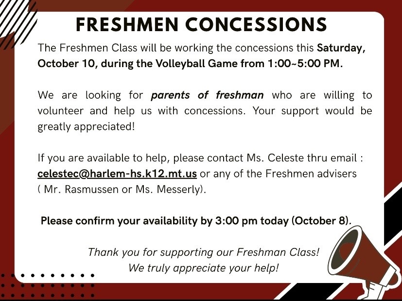 freshman concessions for October 10, 2026