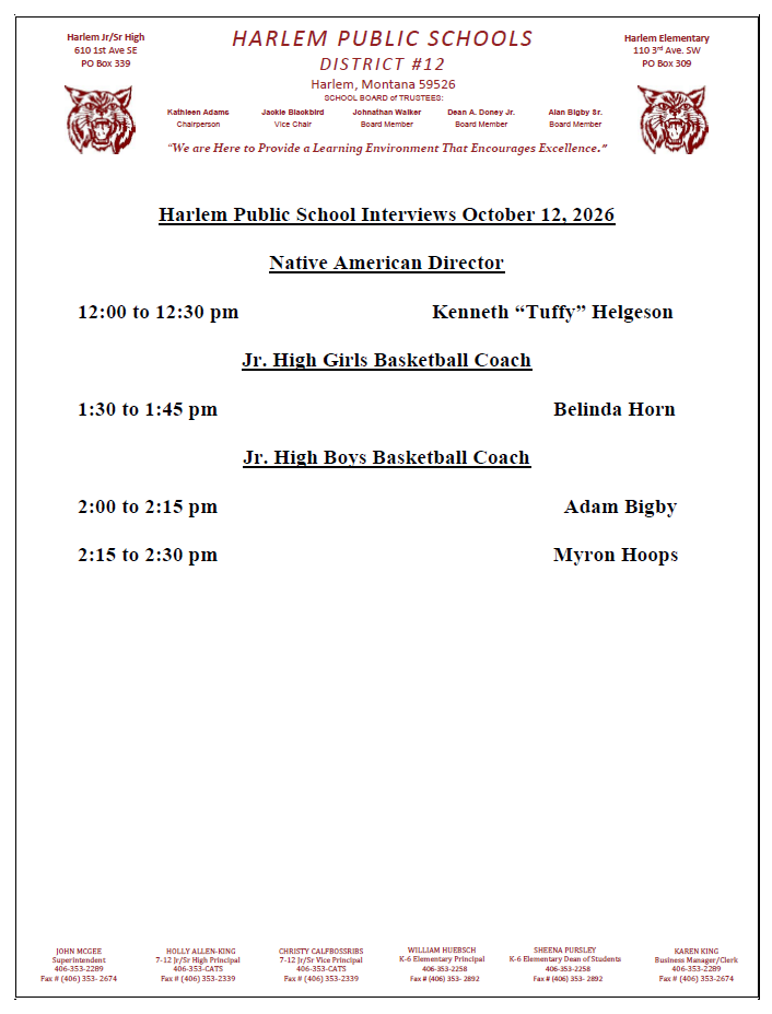 Harlem public school interviews October 12, 2026