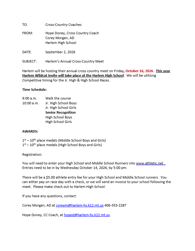 cross country home meet information