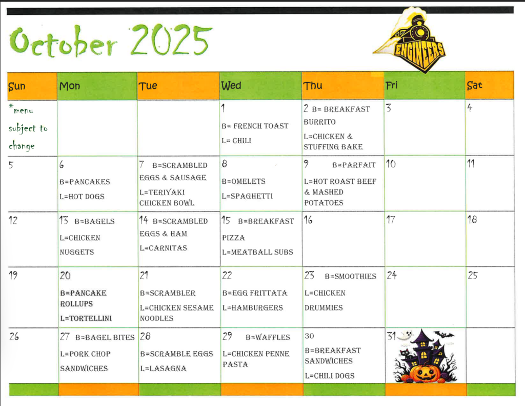 October Lunch Calendar