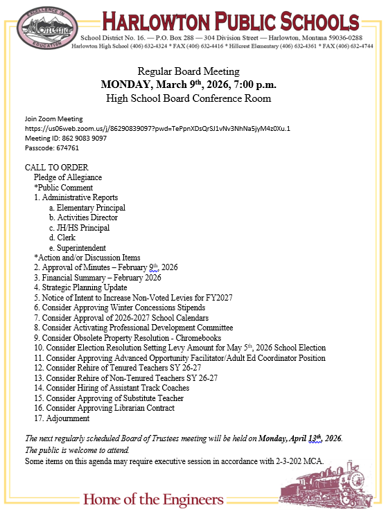 2026 03 09 Board Agenda