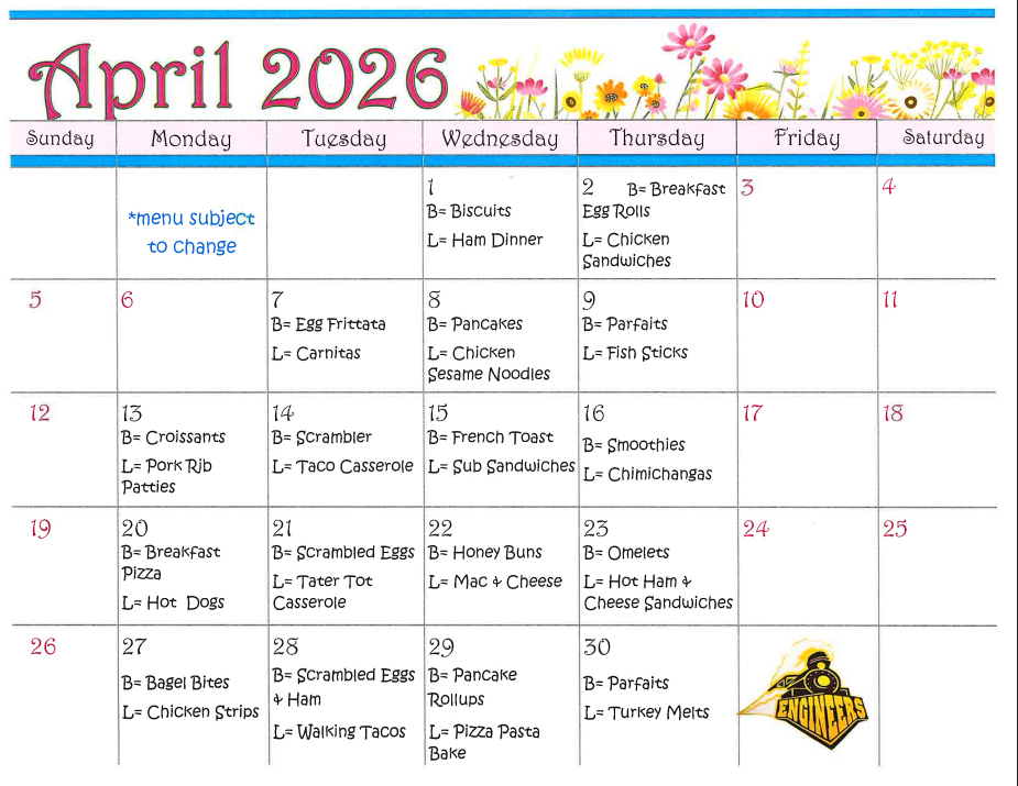 April Breakfast and Lunch