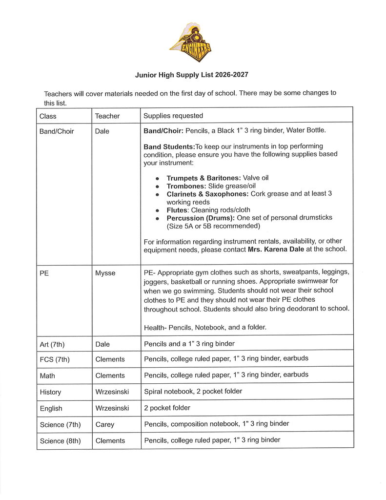 list of supplies