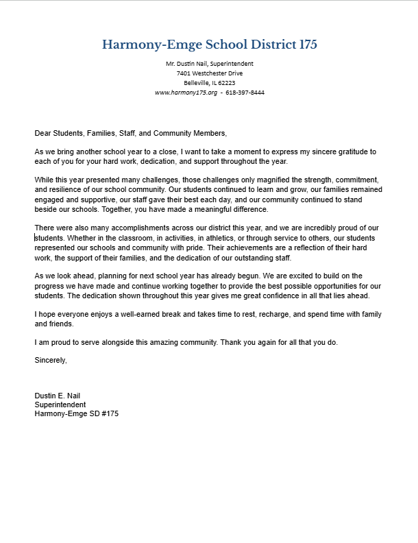End of Year Letter