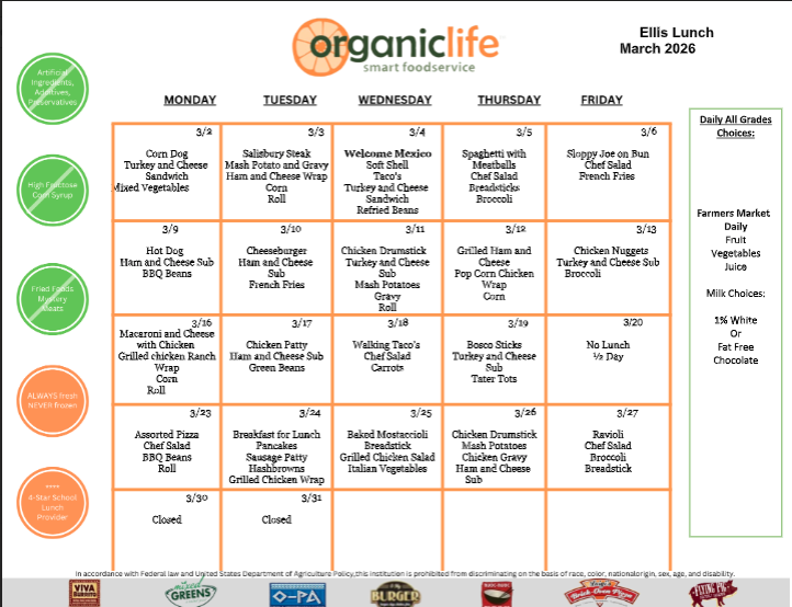 March Breakfast and Lunch Menus