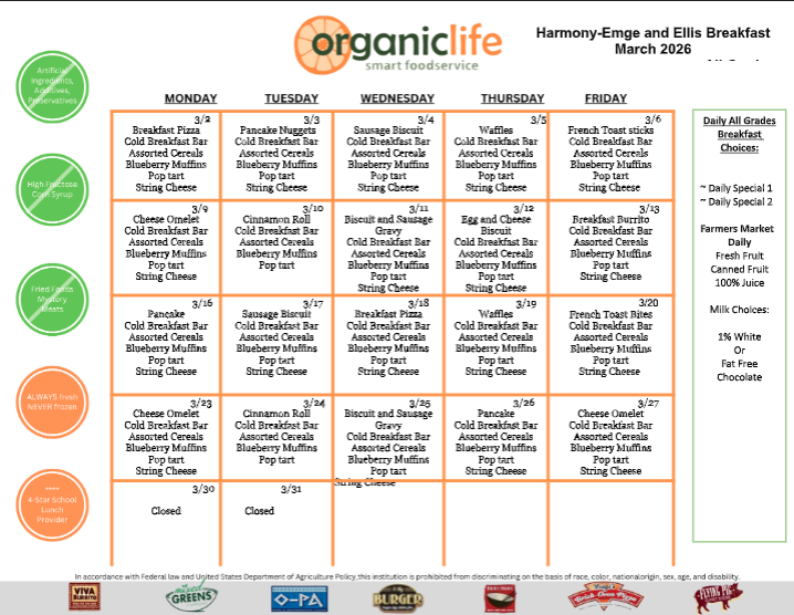March Breakfast and Lunch Menus