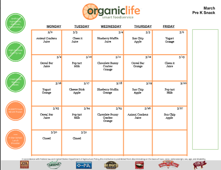 March Breakfast and Lunch Menus