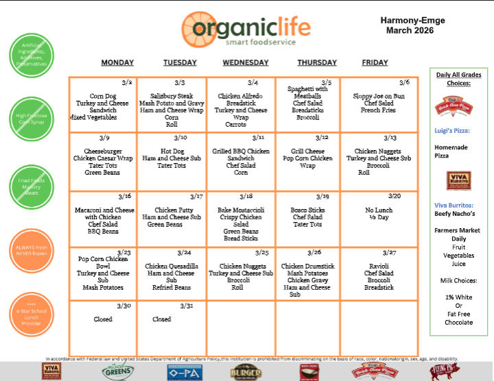 March Breakfast and Lunch Menus