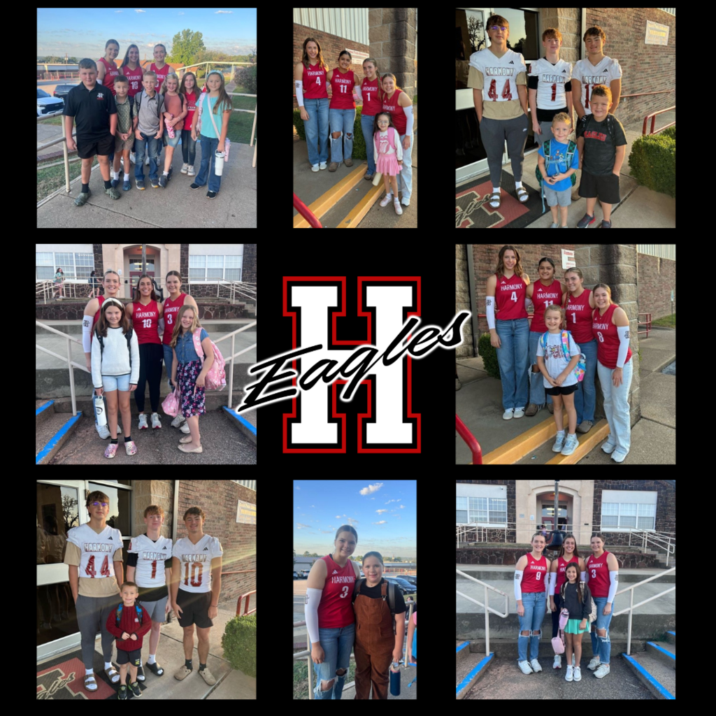 Students greeting the elementary students this morning. 