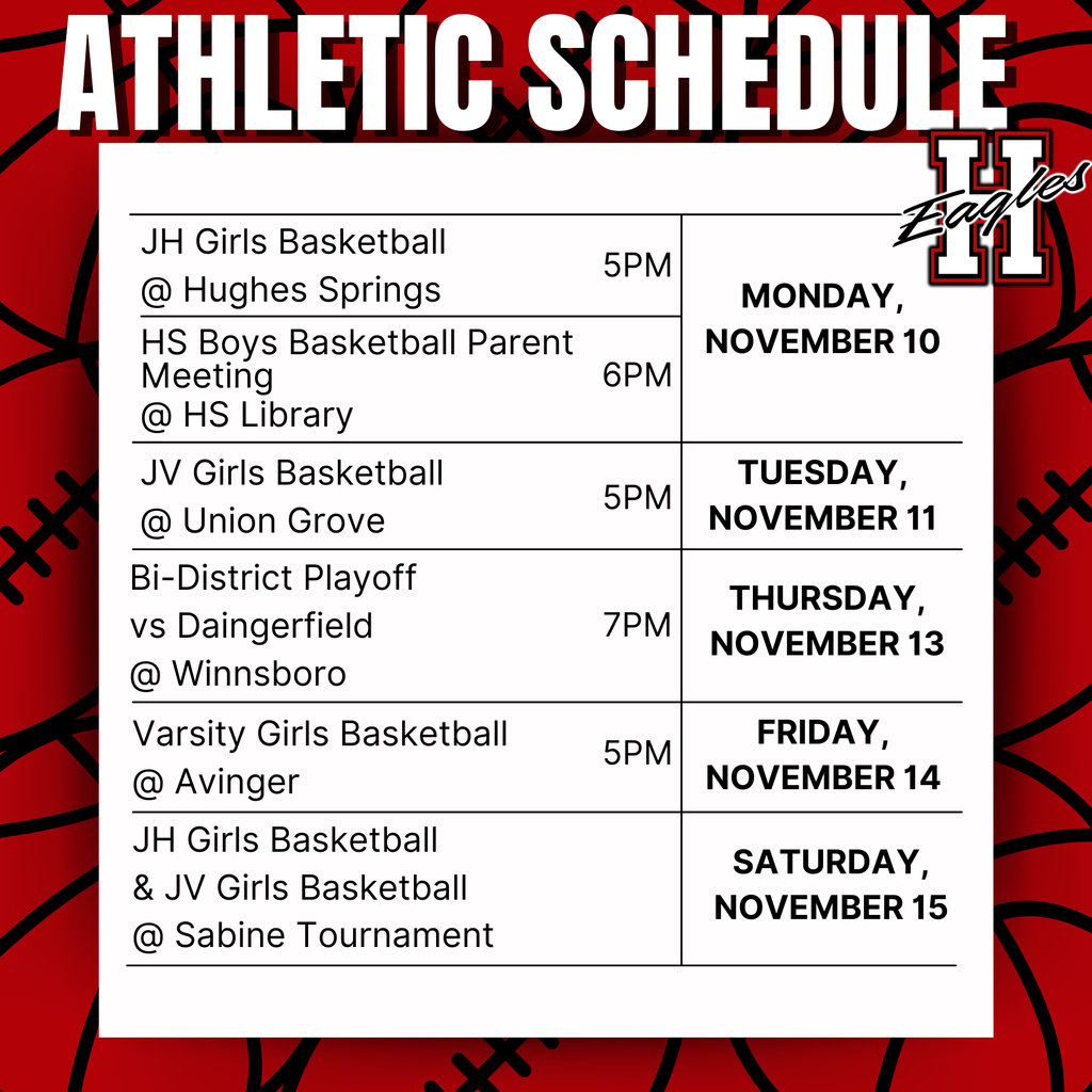 Schedule for the week