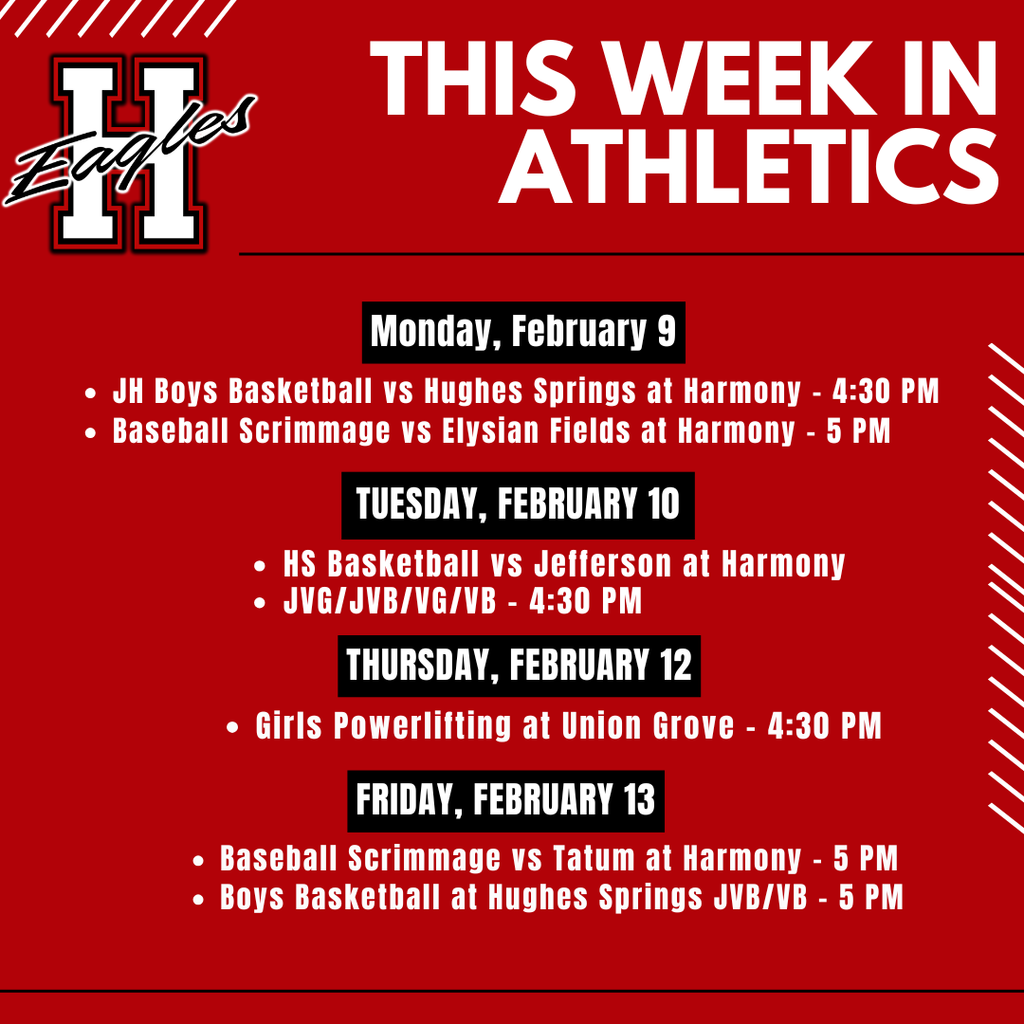 Schedule for the week