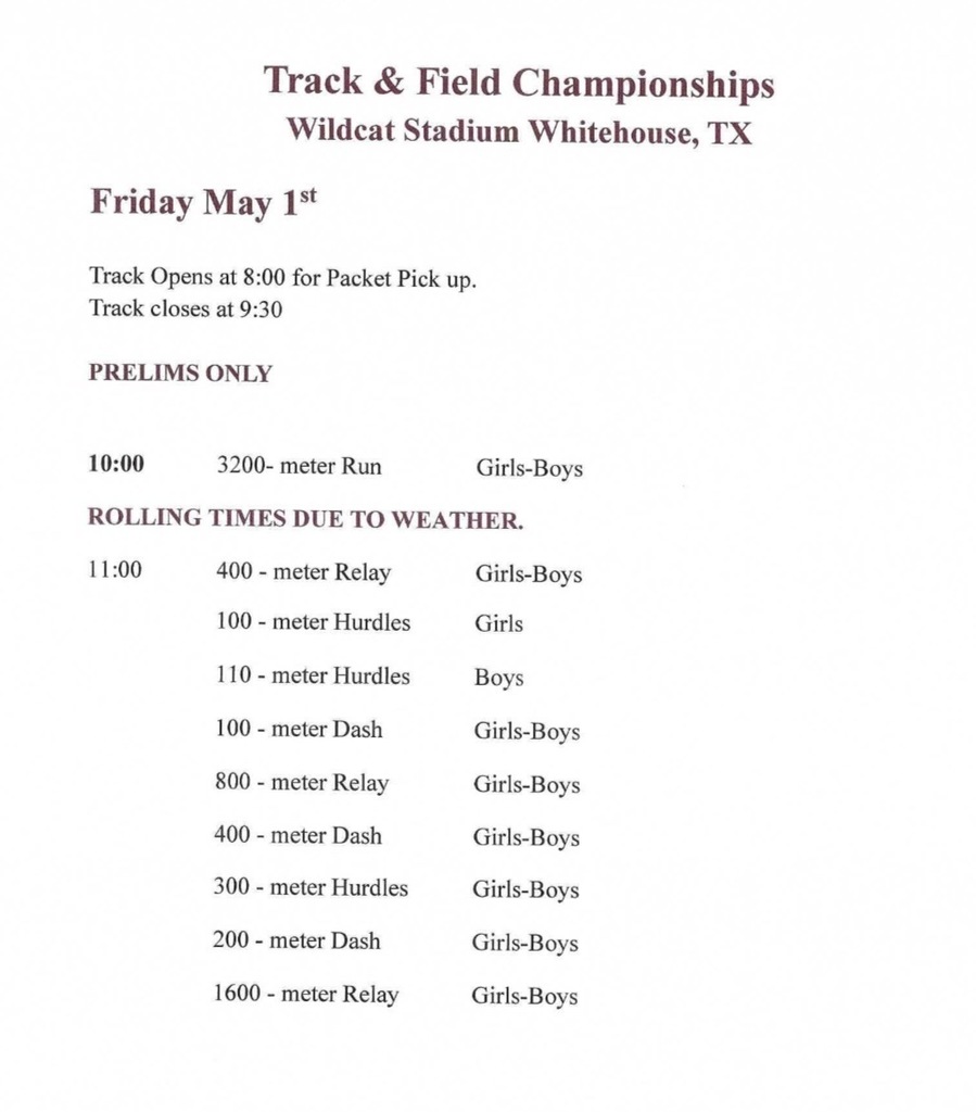 Regional Track Schedule