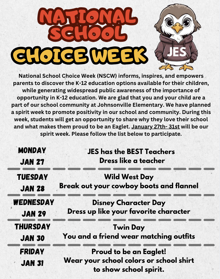 National School Choice Week- Monday January 27th- Friday January 31st. 