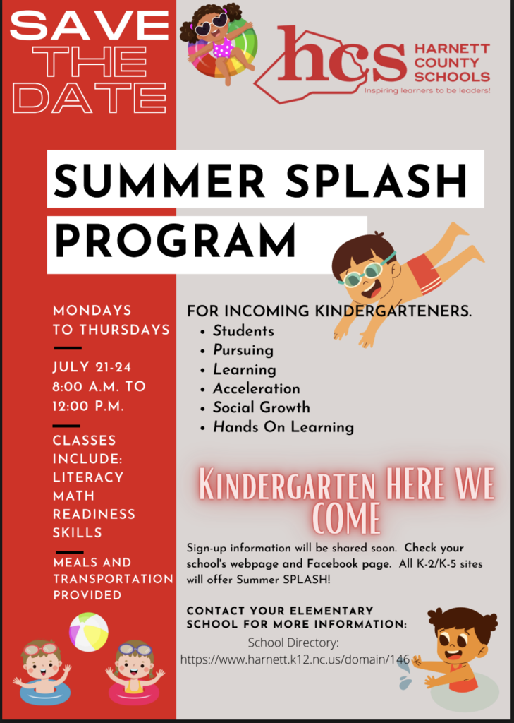 Summer Splash Program for incoming kindergarteners. Contact our school for more information.
