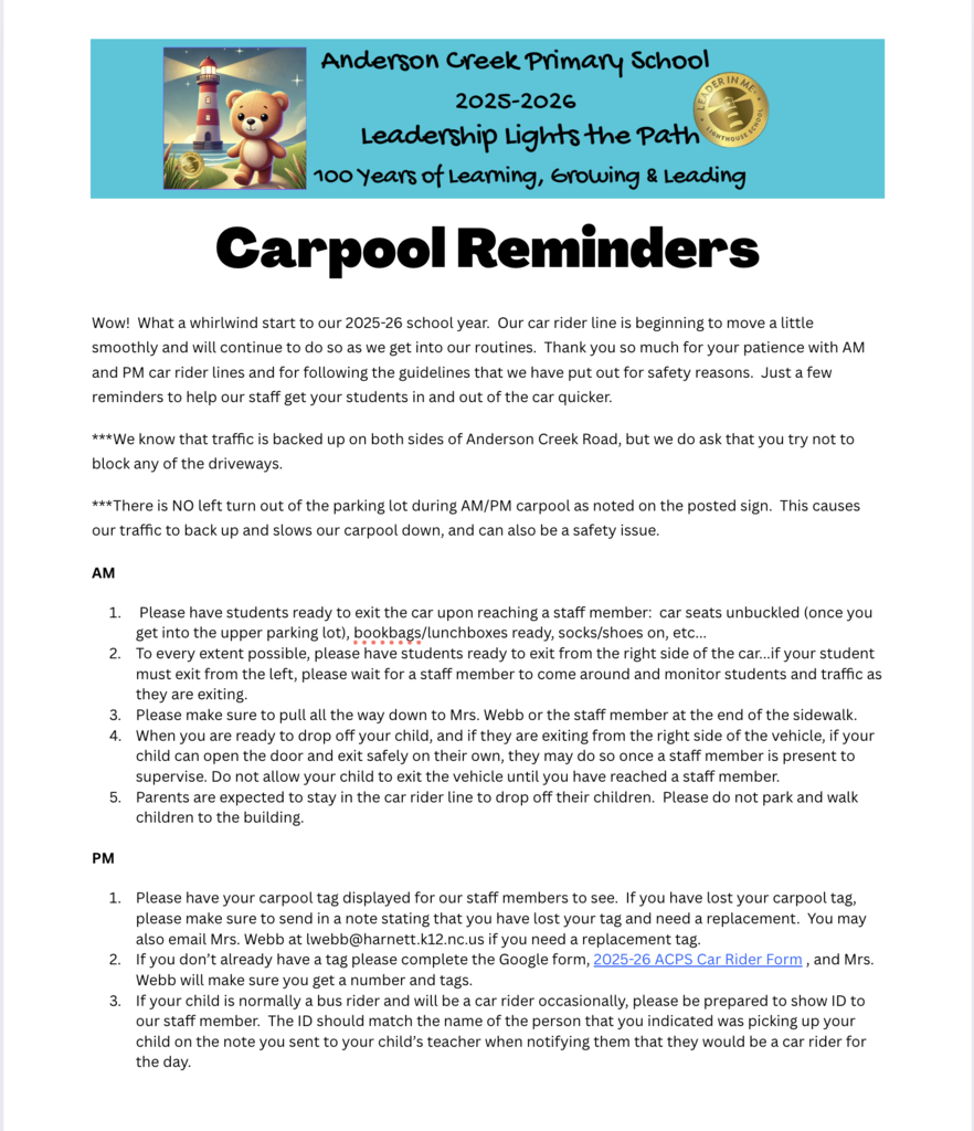 Important Carpool Reminders