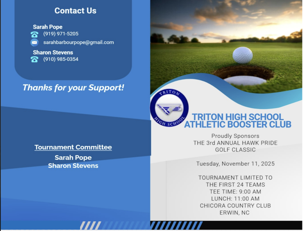 Sign up for the THS Athletic Booster Club's 3rd Annual Hawk Pride Golf Classic set for Tuesday, Nov. 11 @ Chicora Country Club in Erwin, NC