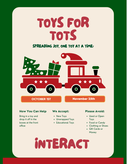 THS FCS and Interact Clubs are gathering Toys for Tots together this year!