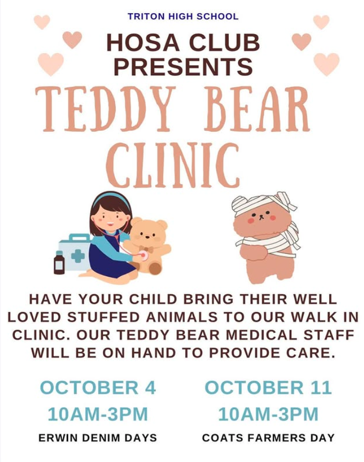 THS HOSA Club is providing TWO Teddy Bear Clinics on Oct 4 @ErwinDenimDays, and again Oct 11 @CoatsFarmersDay