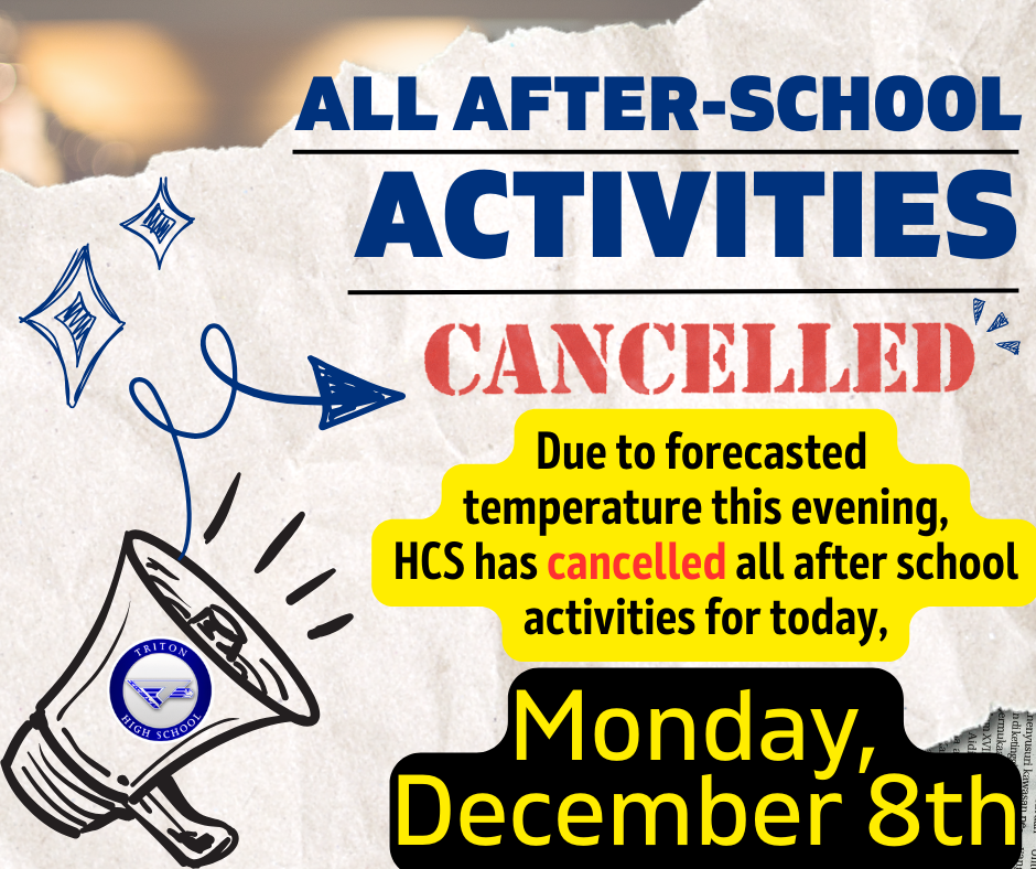 Monday December 8th - All After School Activities have been cancelled