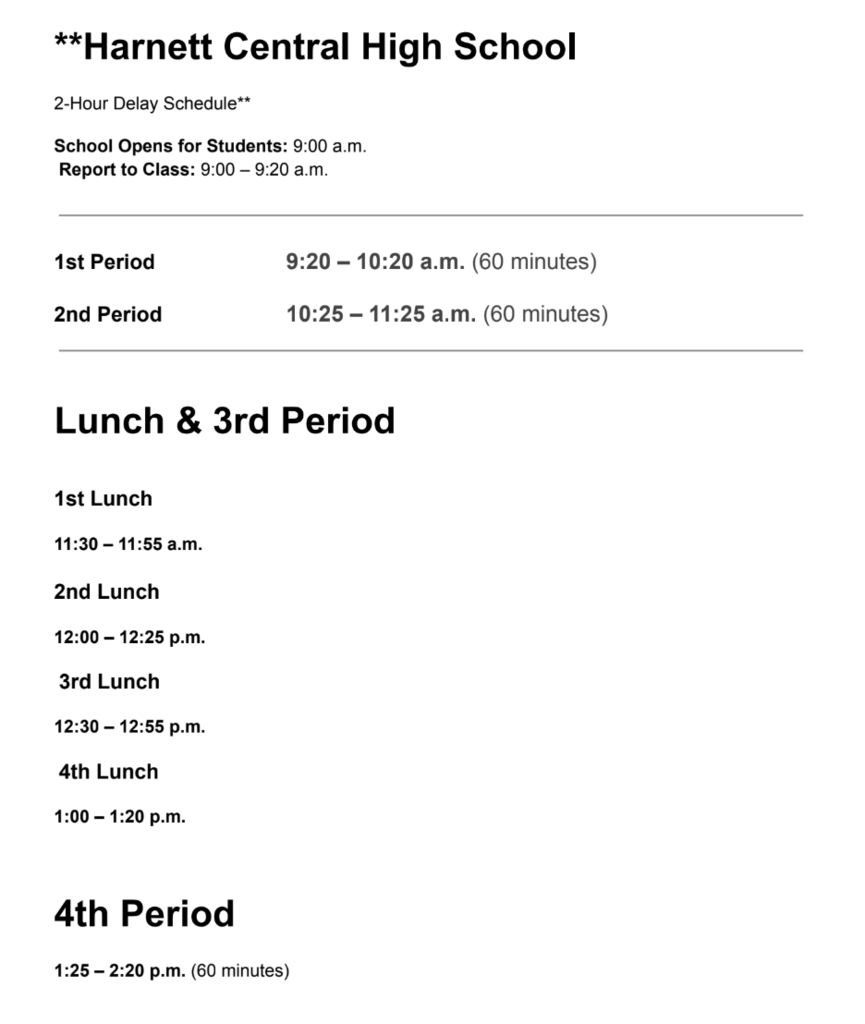 2 hour delay schedule