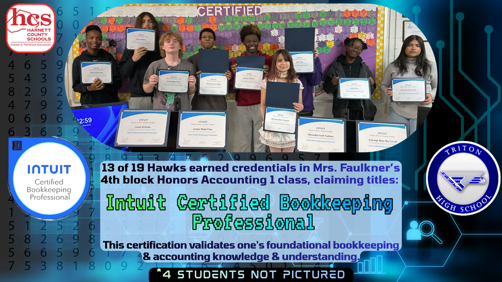 Intuit Certified Bookkeeping Professional Certifications for Faulkner's 4th block Honors Accounting 1 