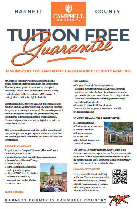 Campbell University + Harnett County = TUITION FREE GUARANTEE!!!!!