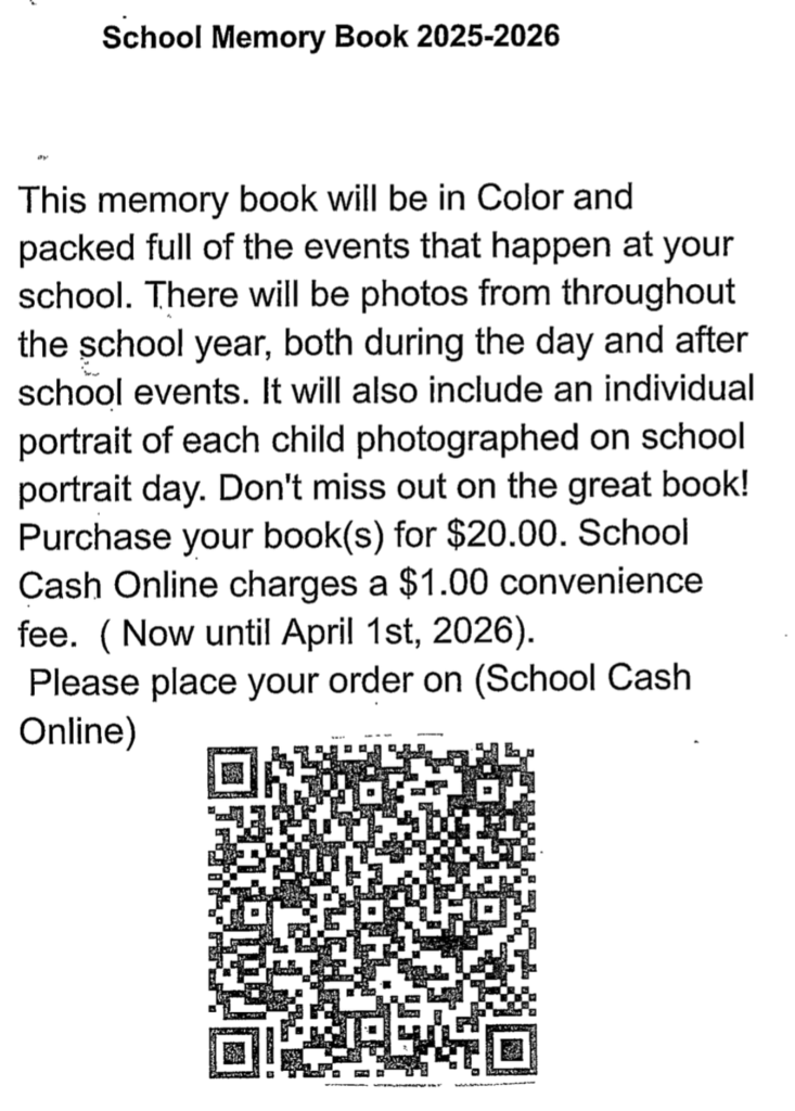 You can order your school yearbook today. Purchase using School Cash Online, using the QR code.