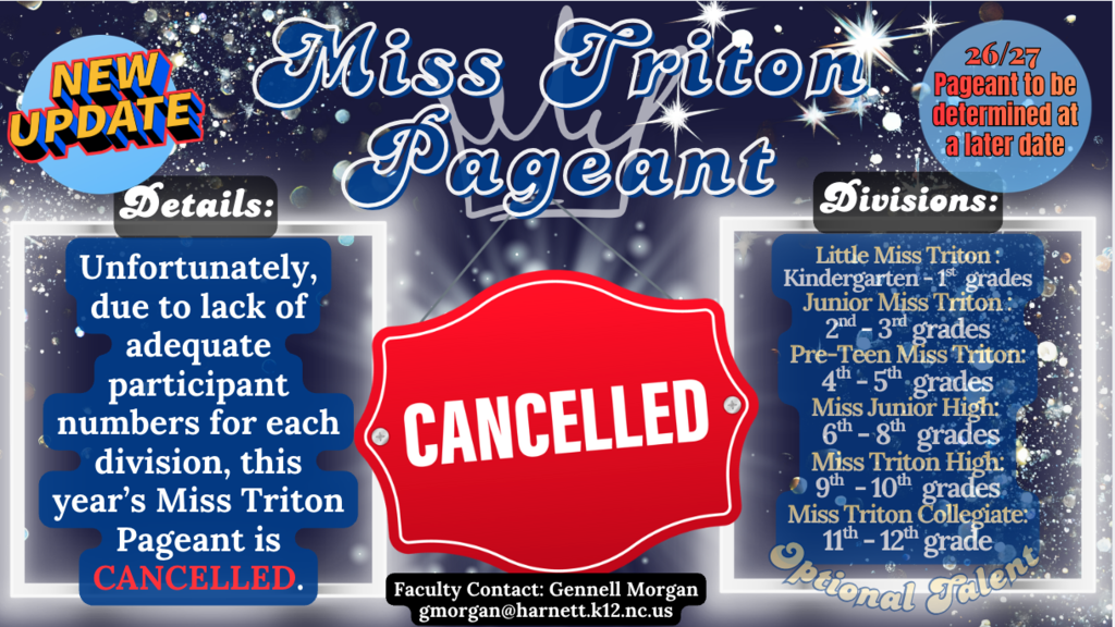 This year's Miss Triton Pageant has been CANCELLED.  