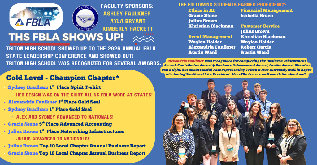 Triton FBLA racks up the awards at the 2026 Annual NCFBLA State Leadership Conference in Greensboro, March 12th-14th, 2026