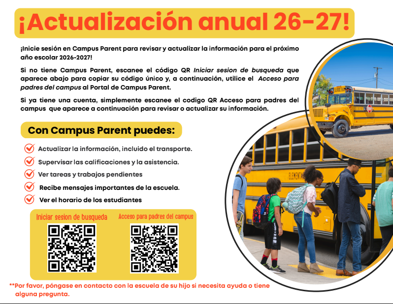 Actualizaciones necesarias del Portal para Padres de Infinite Campus para el año escolar 2026-2027