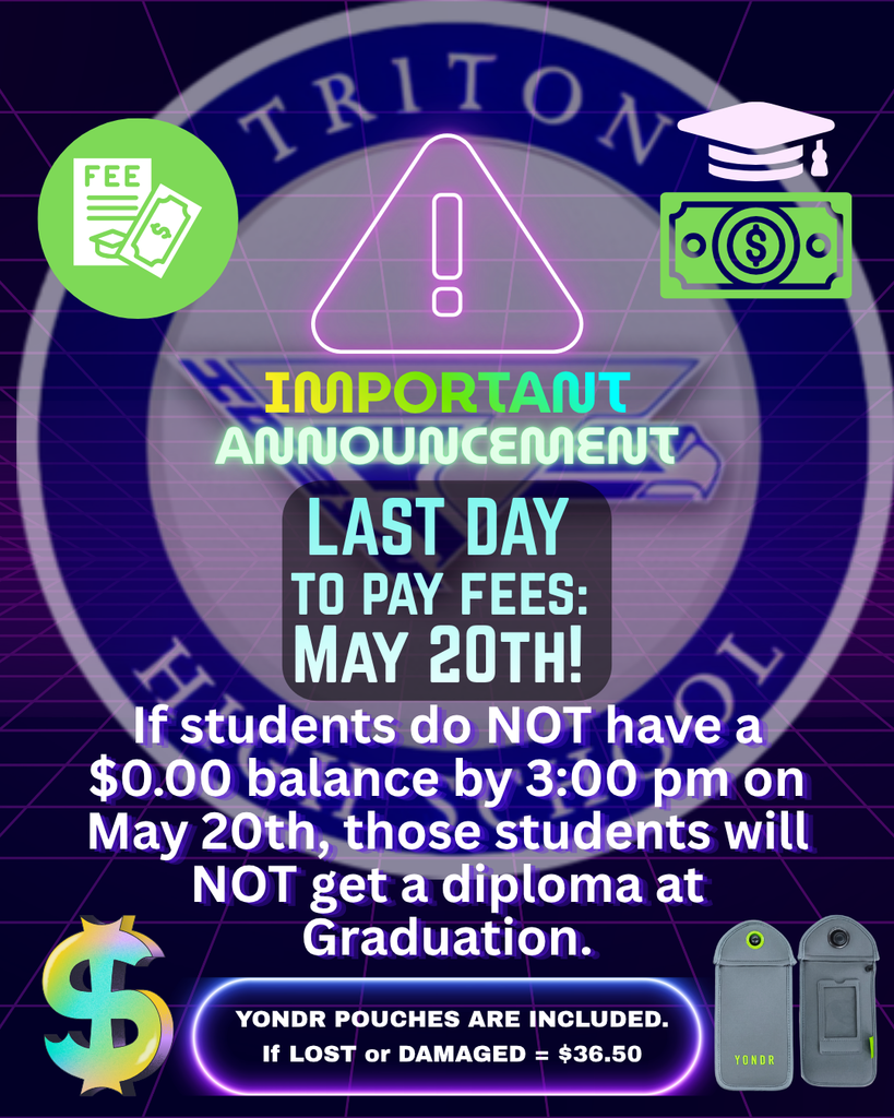 LAST DAY TO PAY FEES OWED IS MAY 20th by 3PM