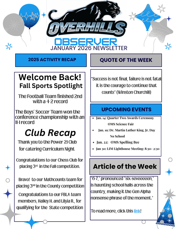 Overhills Middle School Student News Letter