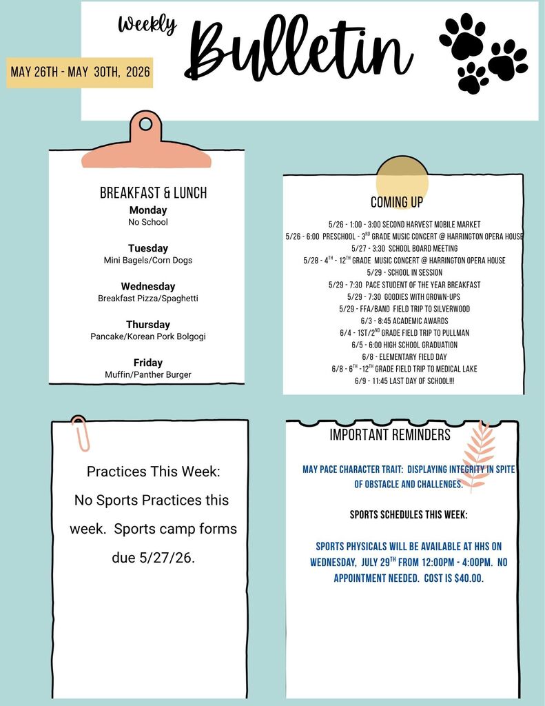 weekly bulletin for May 25th - May 30th, 2026