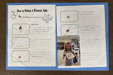 how to make a banana split card completed by student