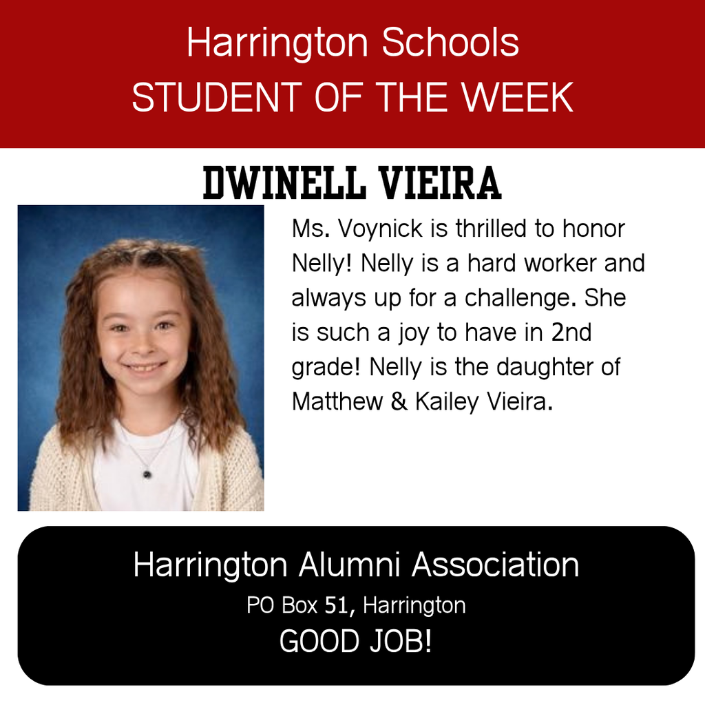 school photo of a second grader with text honoring her has student of the week.