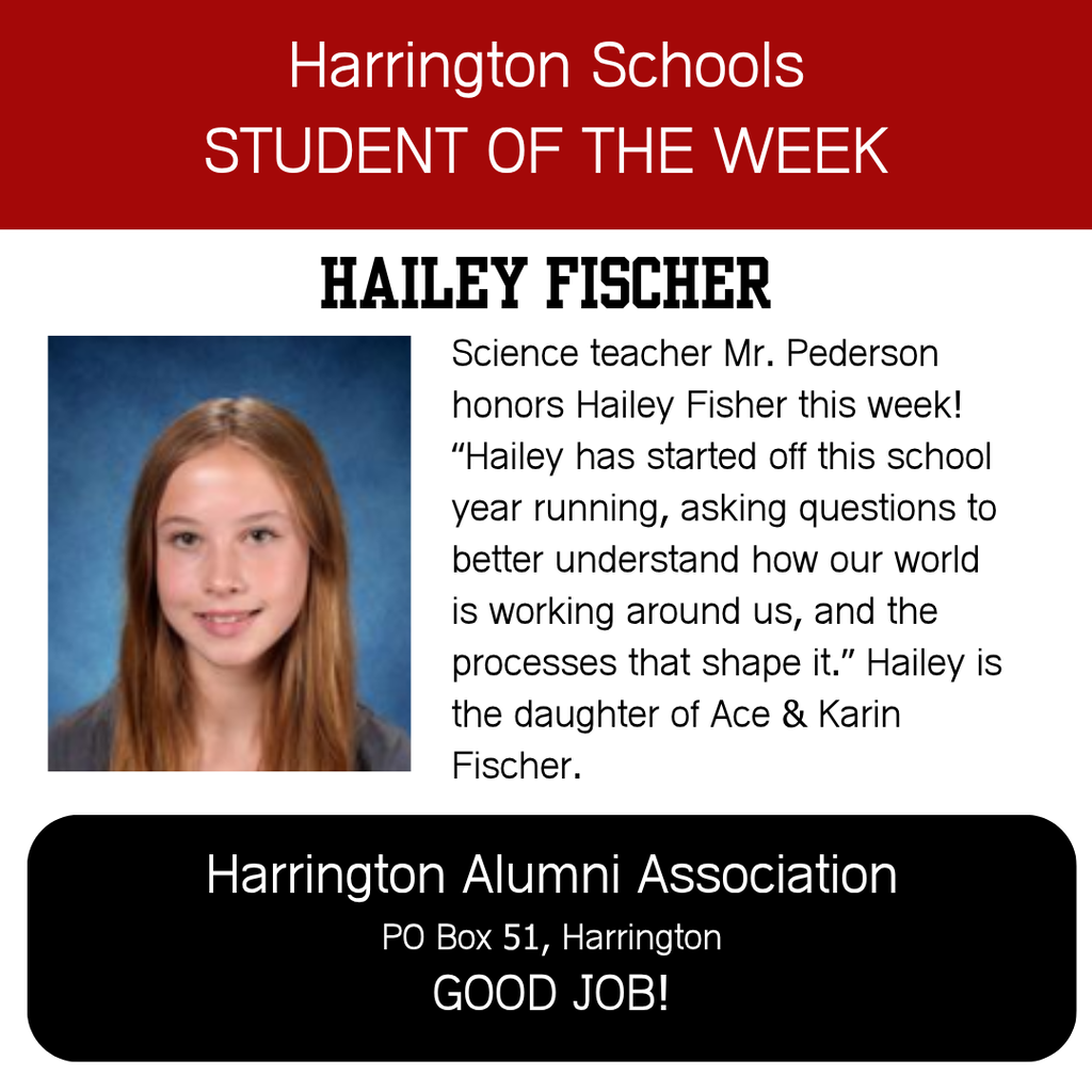 photo of a student with text describing her achievements as student of the week