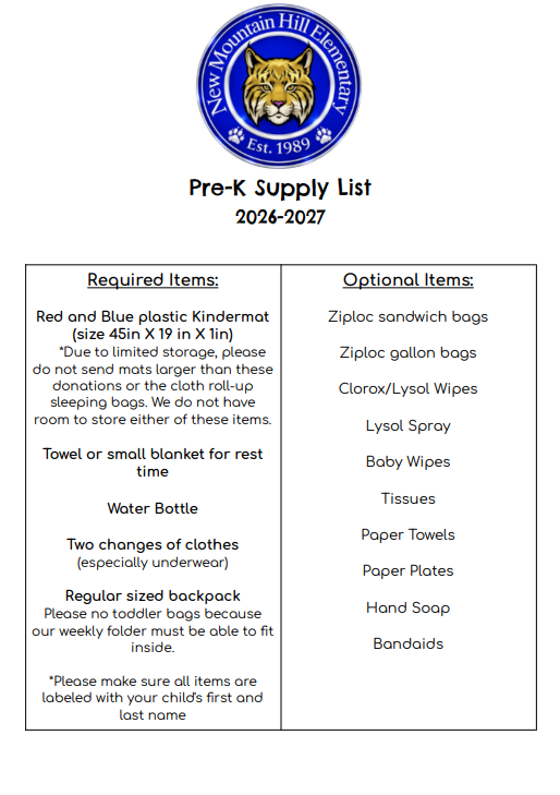 Pre-K Supply List