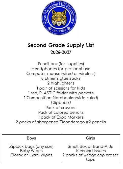 Second Grade Supply List