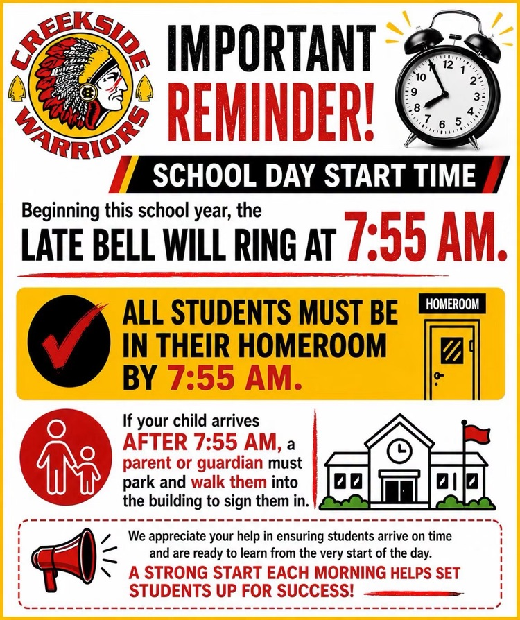 New start time for Creekside !