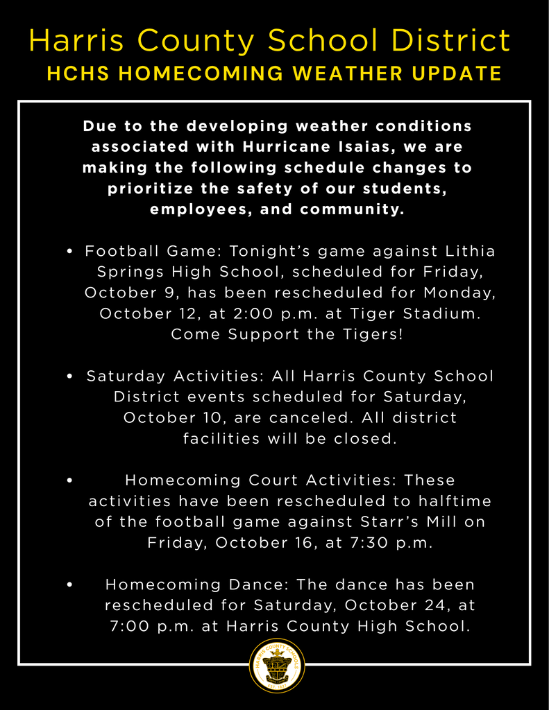 weather update hchs homecoming