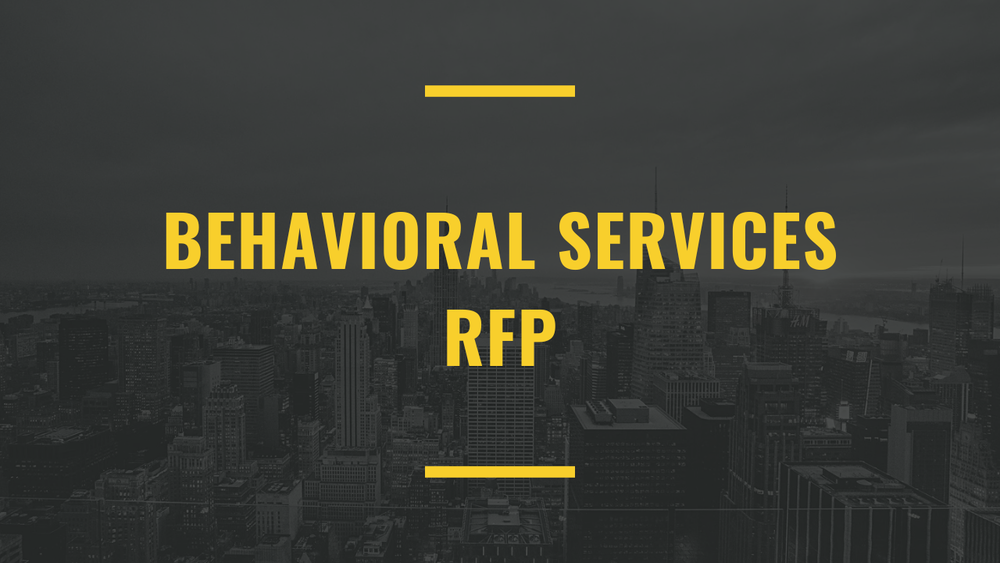 Decorative image with a city scape as a backgrround with the words "Behavioral Service RFP"