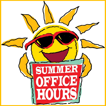 Sunshine with sunglasses to announce summer office hours