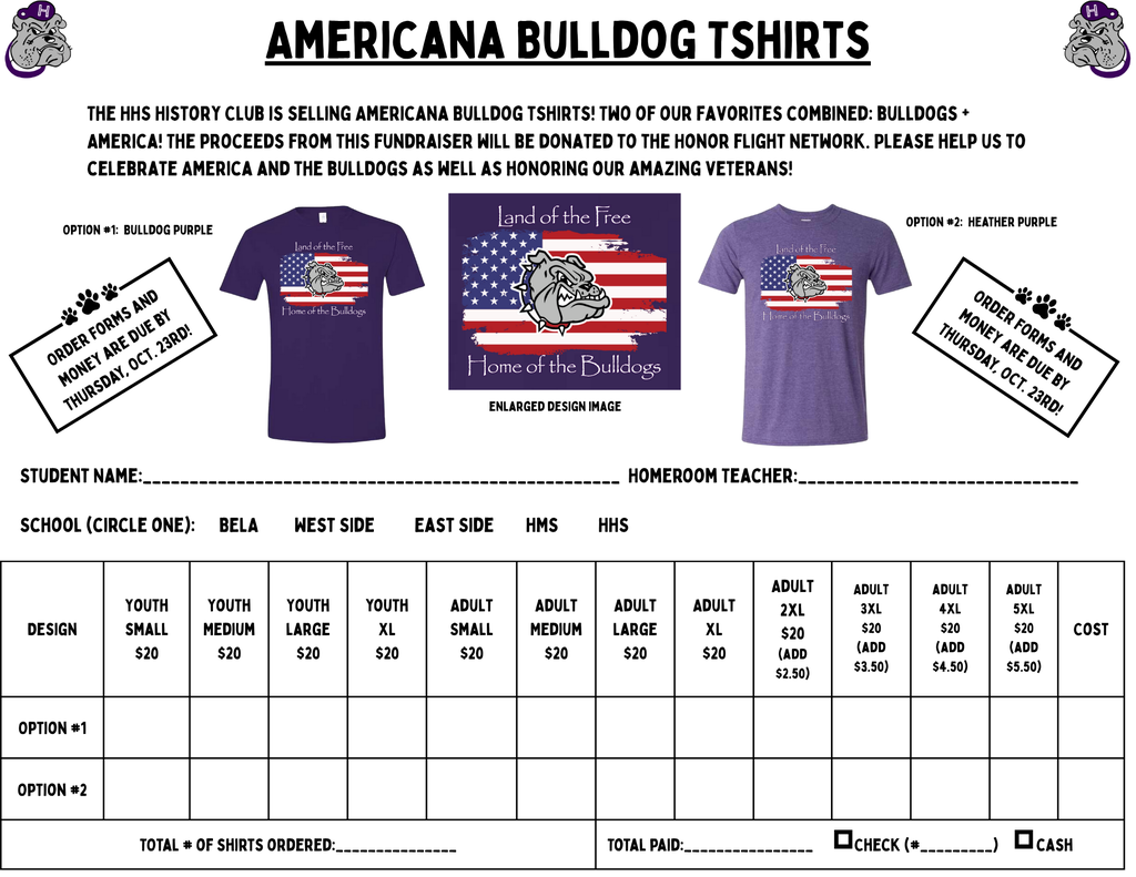 Americana Bulldog Shirt Order Form