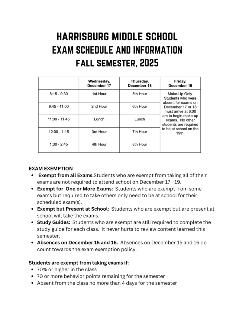 HMS Exam Schedule and Information