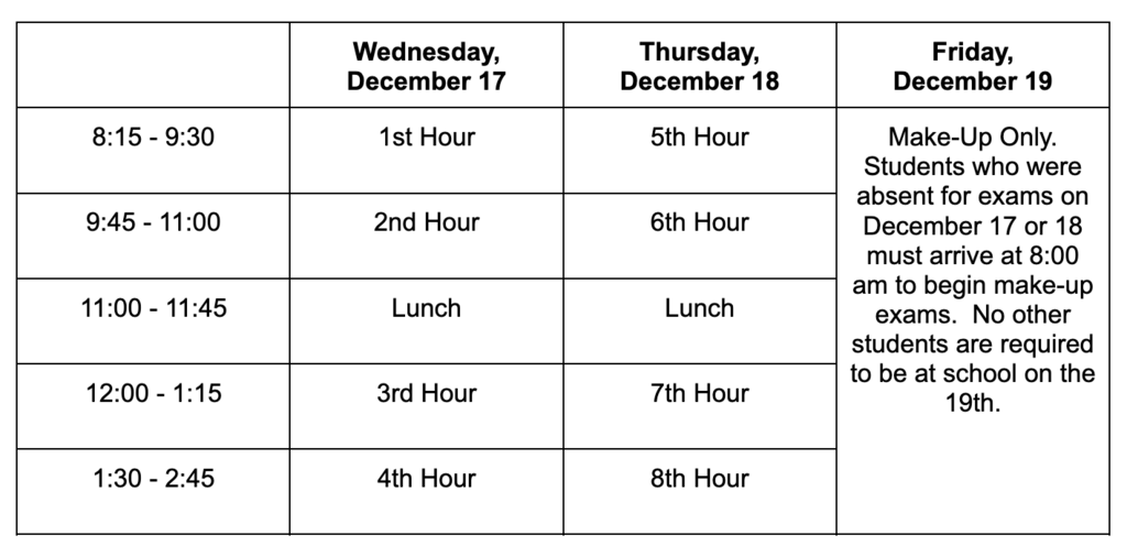 Semester Exam Schedule