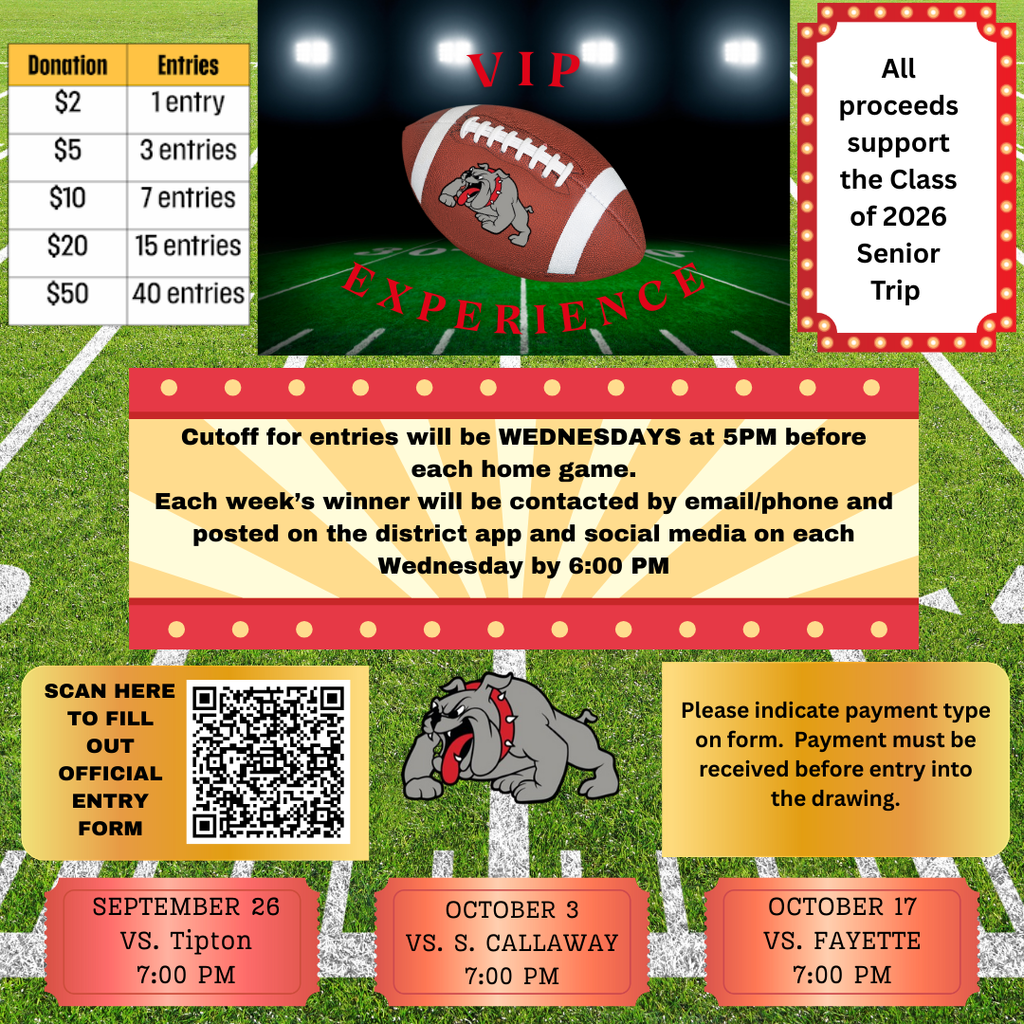 VIP Experience Flyer with details about drawing for home football games