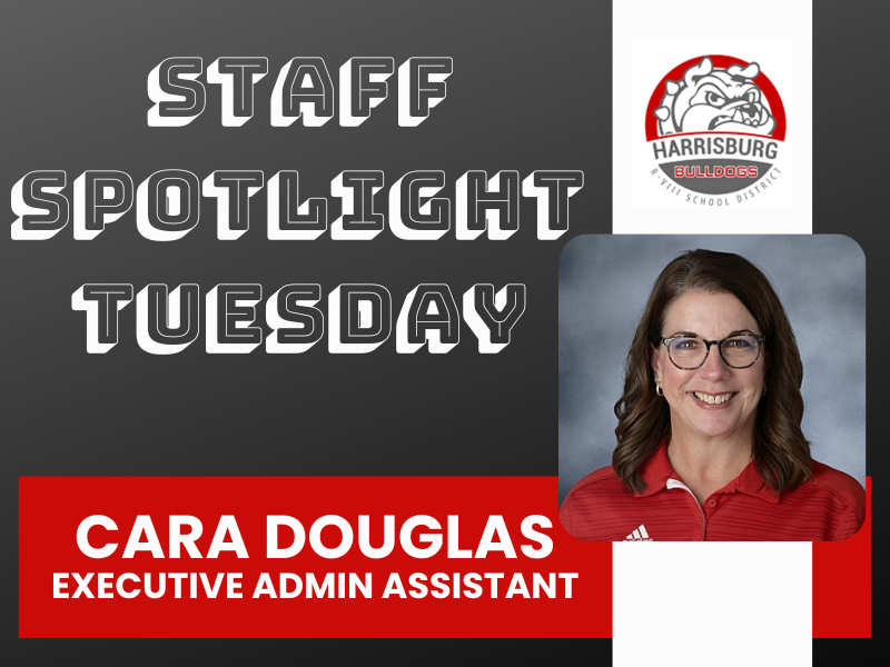 Staff Spotlight Flyer with picture of Cara Douglas and district logo