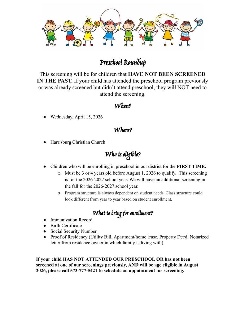 Preschool Round Up Information flyer